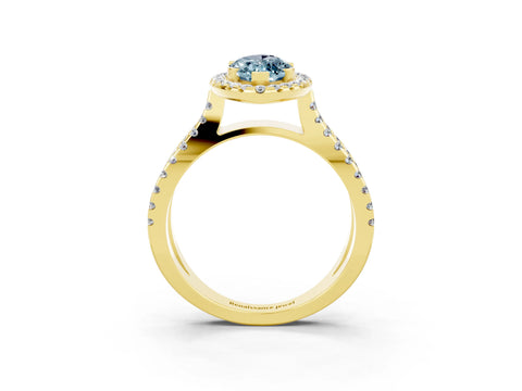 Yellow gold Marquise Cut Aquamarine Halo Ring with Split Shank Pavé Band and Prong Setting_3