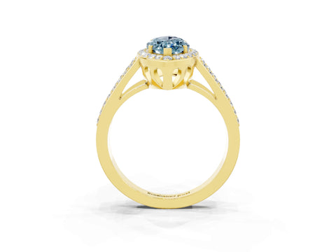 Yellow gold Marquise Cut Aquamarine Halo Ring with Split Shank U-Prong Band and Four-Prong Setting_3