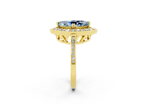 Yellow gold Marquise Cut Aquamarine Halo Ring with Split Shank and Four-Prong Setting_2