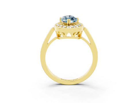 Yellow gold Marquise Cut Aquamarine Halo Ring with Split Shank and Four-Prong Setting_3