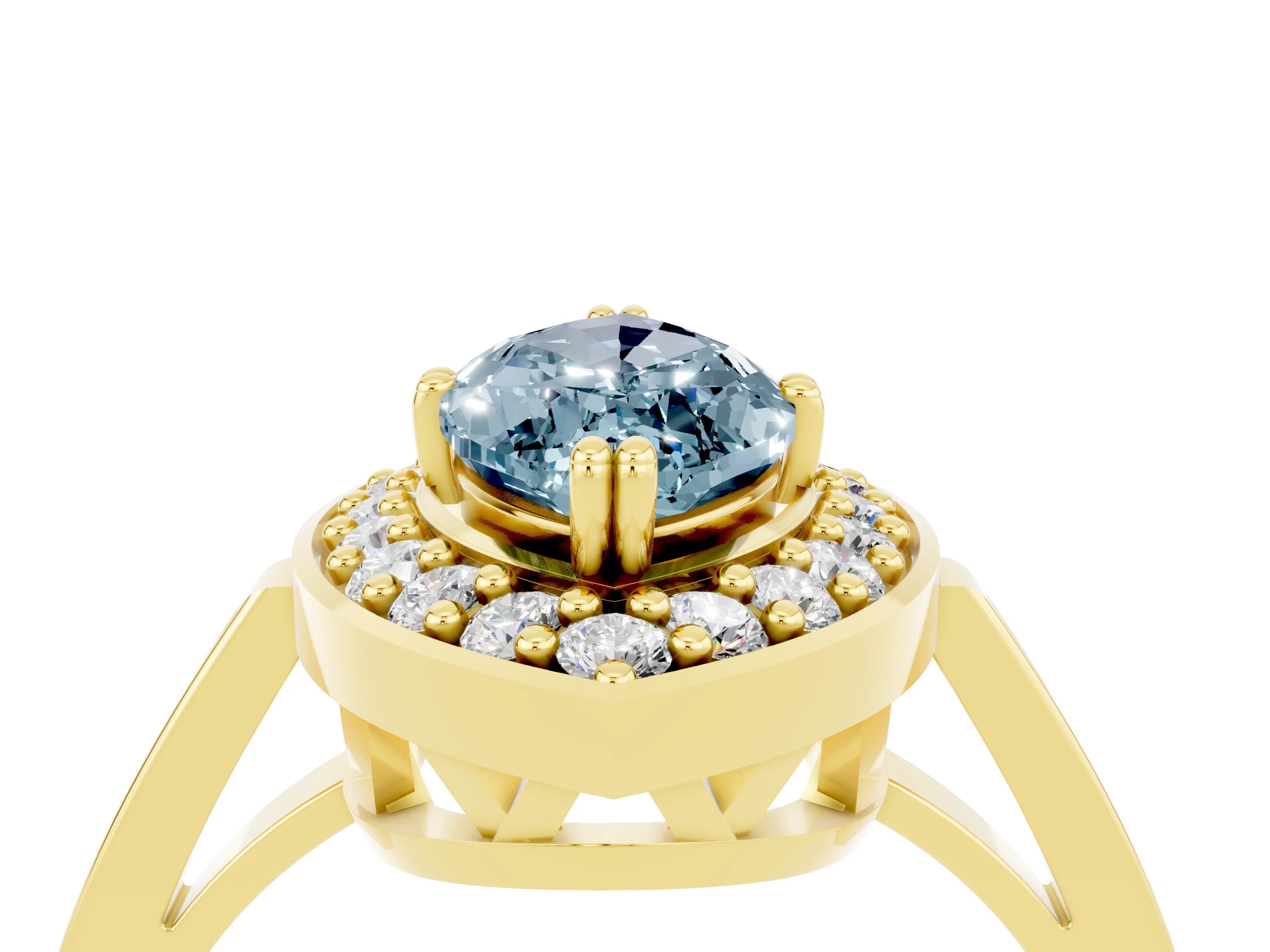 Yellow gold Marquise Cut Aquamarine Halo Ring with Split Shank and Four-Prong Setting_4