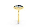 Yellow gold Marquise Cut Aquamarine Halo Ring with Tapered Band and Four-Prong Setting_2