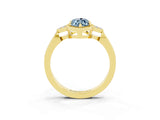 Yellow gold Marquise Cut Aquamarine Halo Ring with Tapered Band and Four-Prong Setting_3
