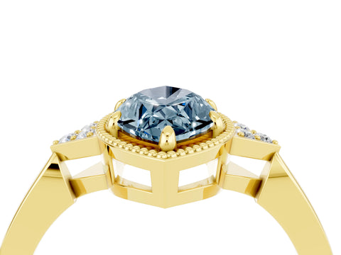 Yellow gold Marquise Cut Aquamarine Halo Ring with Tapered Band and Four-Prong Setting_4