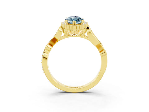 Yellow gold Marquise Cut Aquamarine Halo Ring with Vintage Split Shank and Four-Prong Setting_3