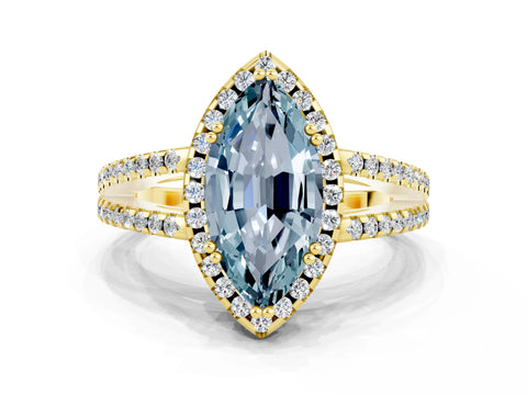 Yellow gold Marquise Cut Aquamarine Halo Split Shank Engagement Ring_12