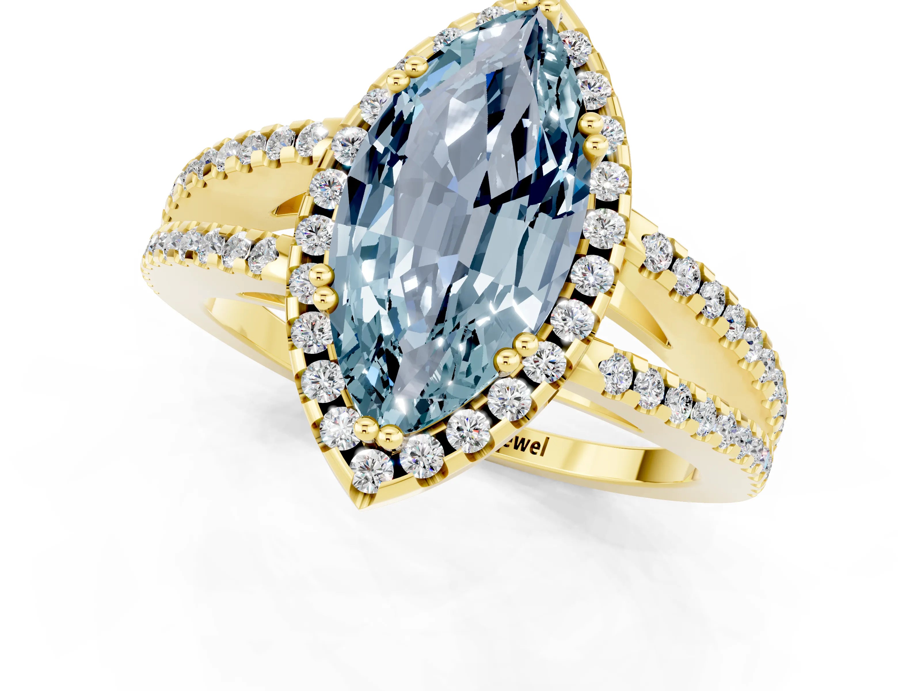 Yellow gold Marquise Cut Aquamarine Halo Split Shank Engagement Ring_13