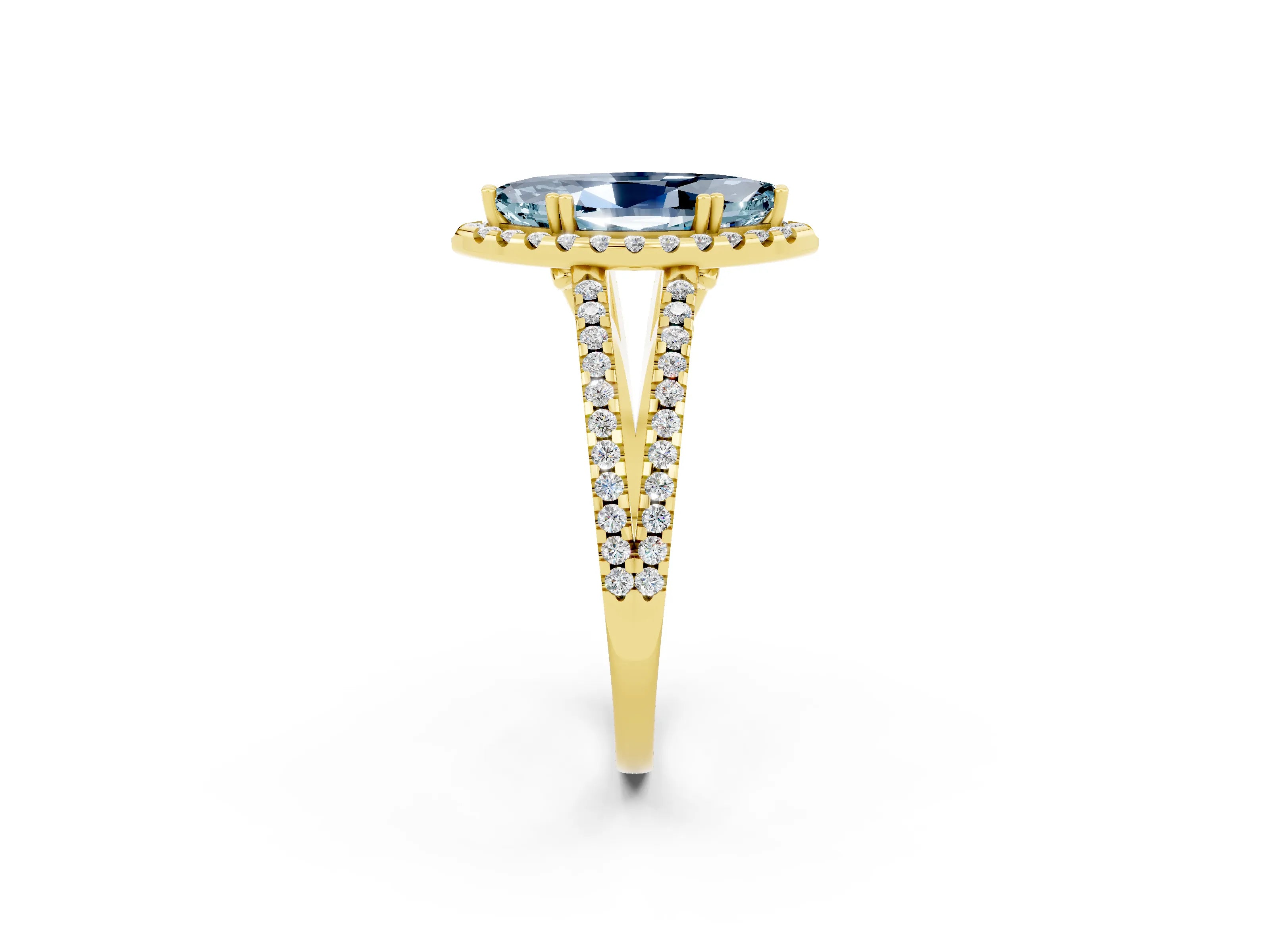 Yellow gold Marquise Cut Aquamarine Halo Split Shank Engagement Ring_14