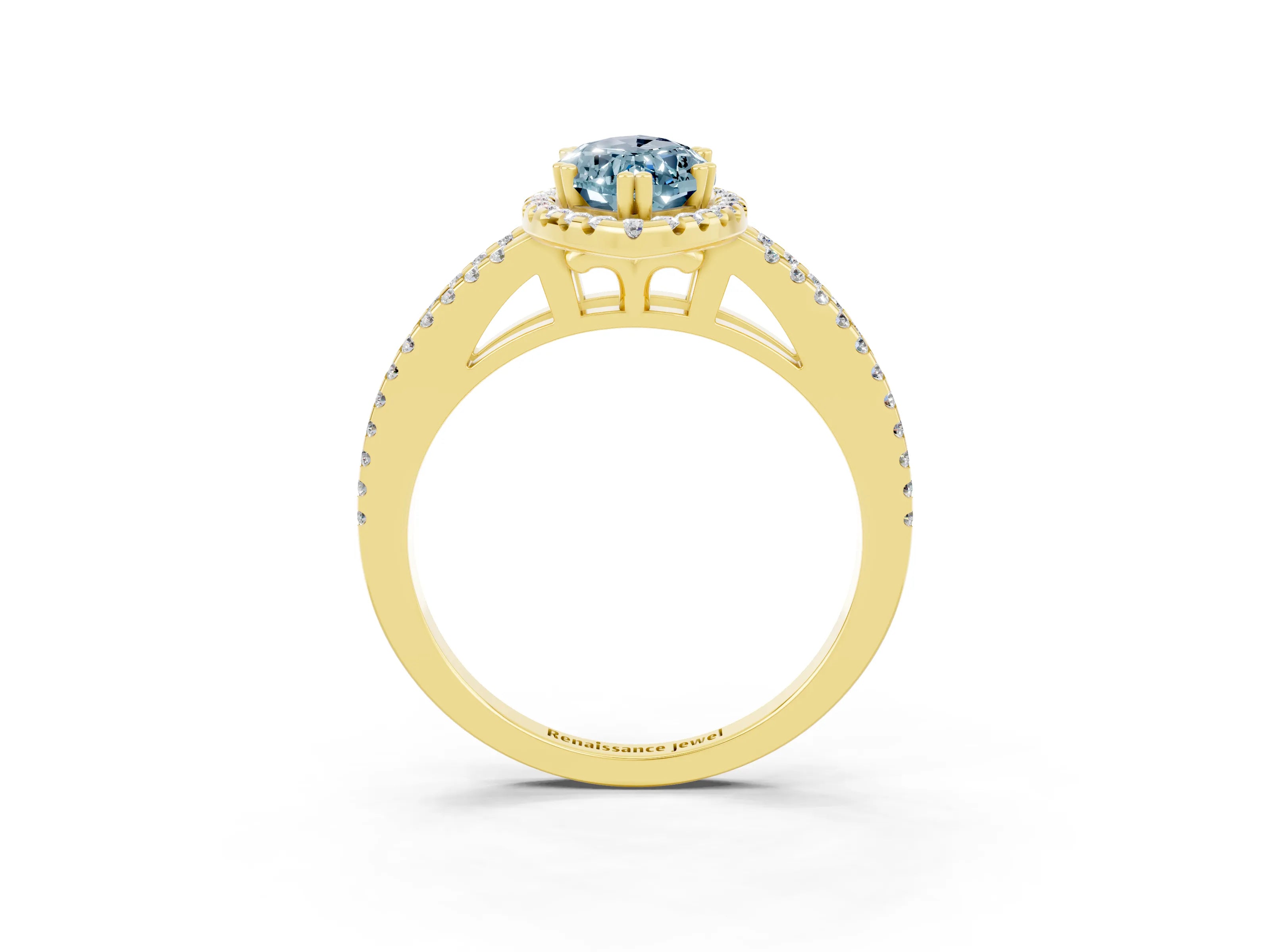 Yellow gold Marquise Cut Aquamarine Halo Split Shank Engagement Ring_15