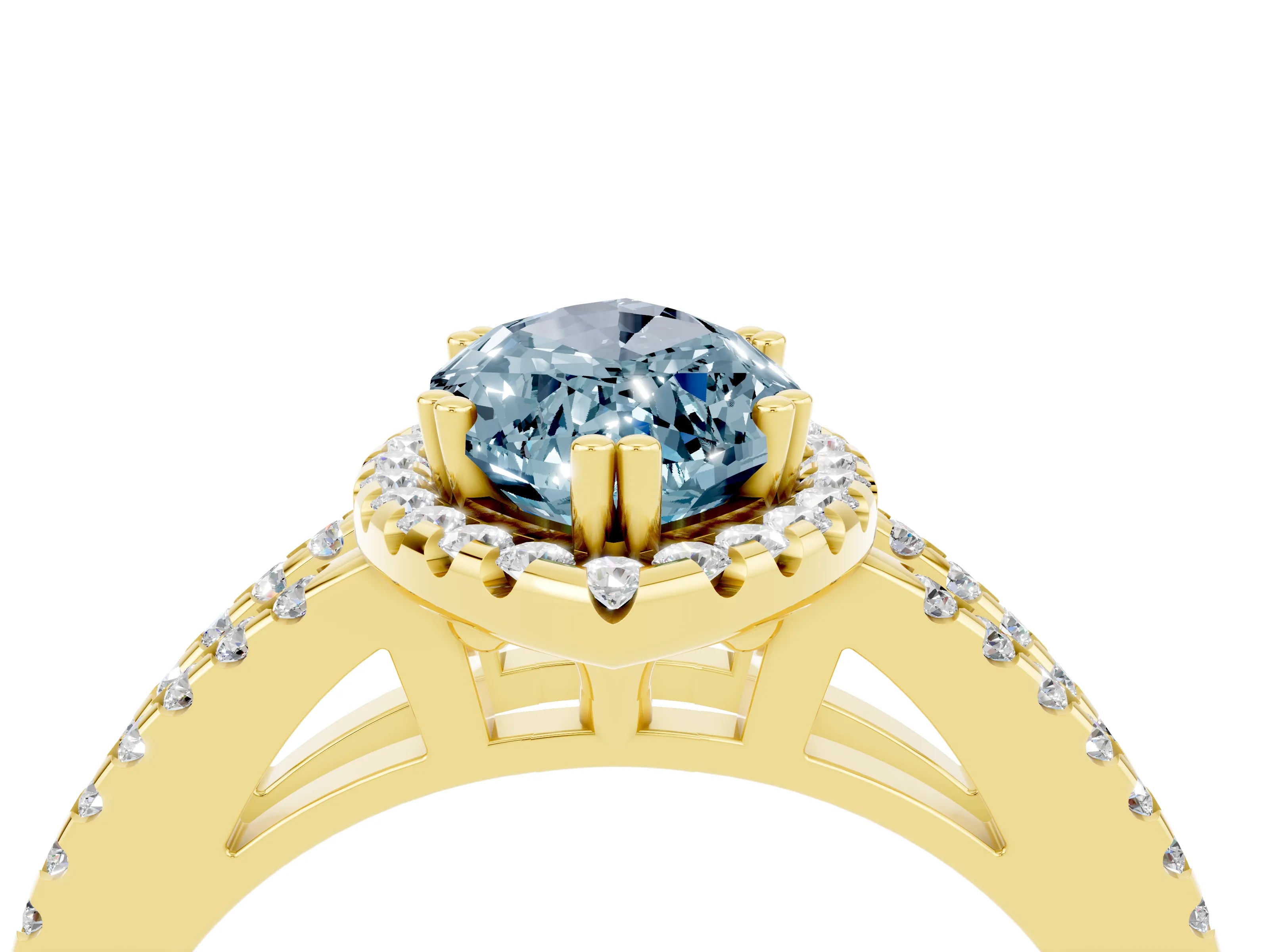 Yellow gold Marquise Cut Aquamarine Halo Split Shank Engagement Ring_16