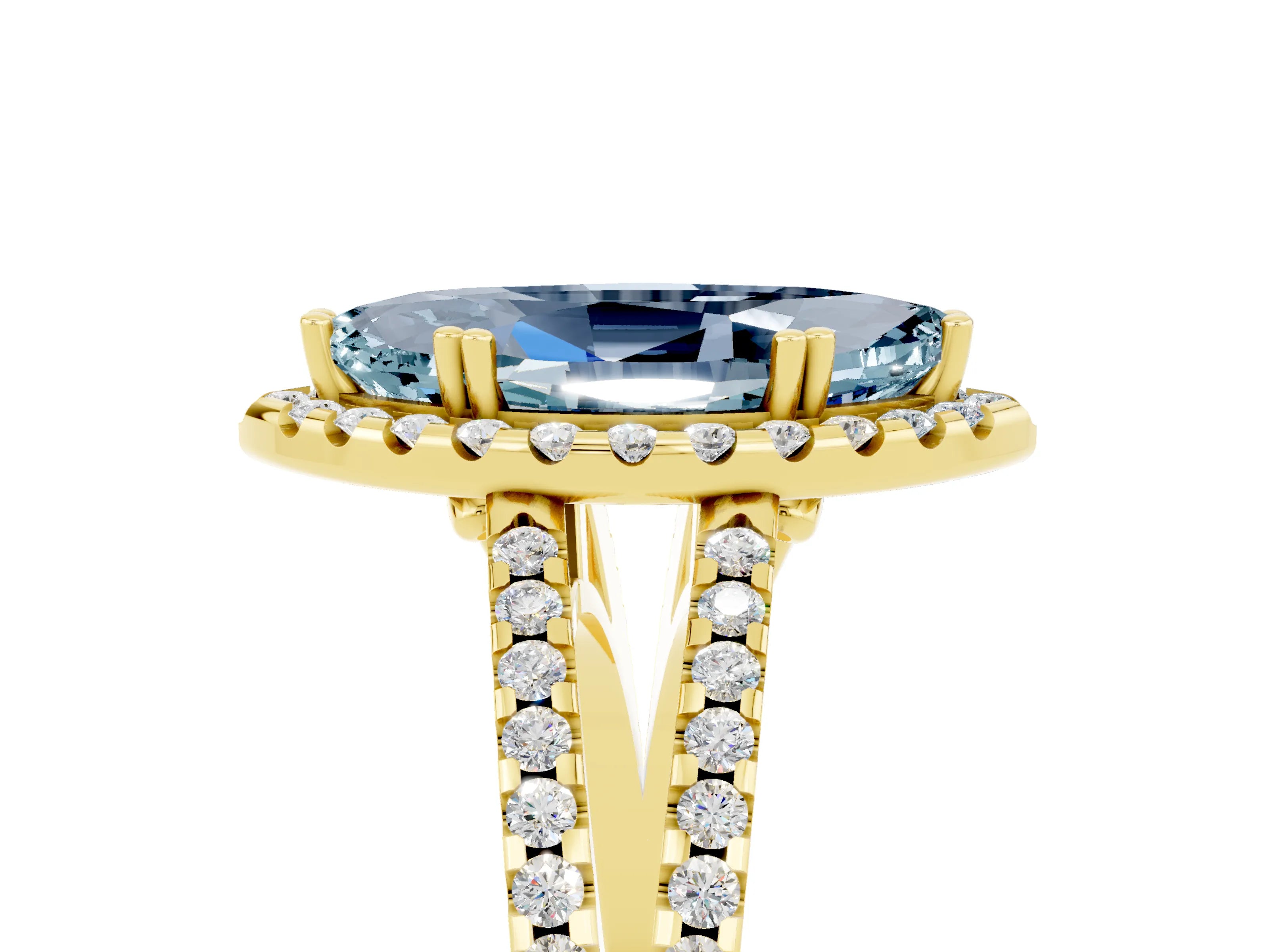 Yellow gold Marquise Cut Aquamarine Halo Split Shank Engagement Ring_17