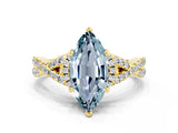 Yellow gold Marquise Cut Aquamarine Halo Twist Band Solitaire Prong Setting Ring