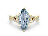 Yellow gold Marquise Cut Aquamarine  Halo Twist Band Solitaire Prong Setting Ring_24