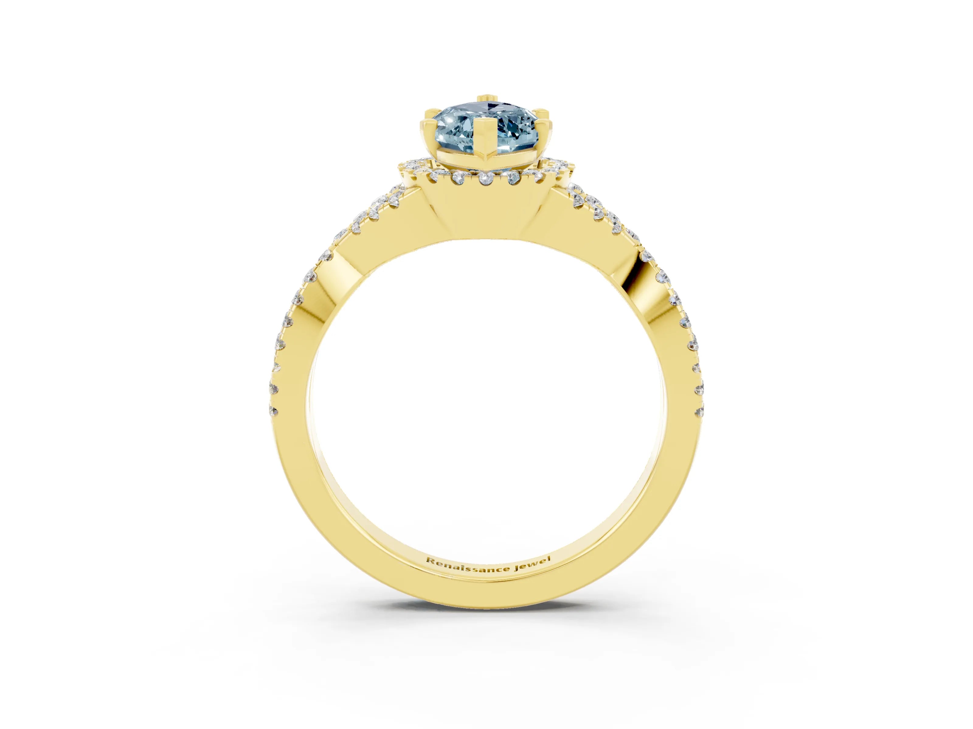 Yellow gold Marquise Cut Aquamarine Halo Twist Band Solitaire Prong Setting Ring_3