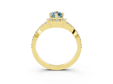 Yellow gold Marquise Cut Aquamarine Halo Twist Band Solitaire Prong Setting Ring_3