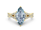 Yellow gold Marquise Cut Aquamarine  Halo Twist Band Solitaire Prong Setting Ring_42