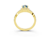 Yellow gold Marquise Cut Aquamarine  Halo Twist Band Solitaire Prong Setting Ring_45