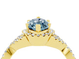 Yellow gold Marquise Cut Aquamarine  Halo Twist Band Solitaire Prong Setting Ring_46