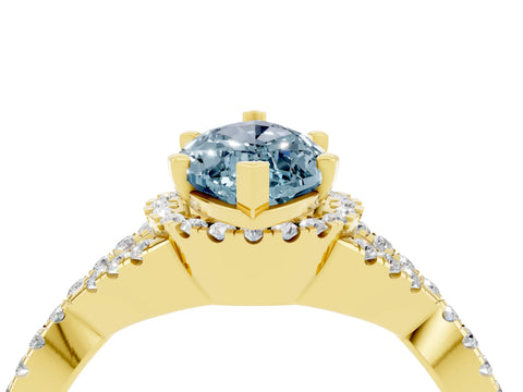 Yellow gold Marquise Cut Aquamarine Halo Twist Band Solitaire Prong Setting Ring_4