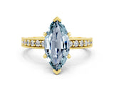 Yellow gold Marquise Cut Aquamarine Milgrain Pavé Engagement Ring with Four-Prong Setting