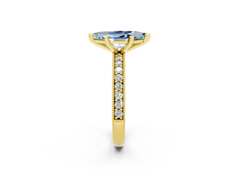 Yellow gold Marquise Cut Aquamarine Milgrain Pavé Engagement Ring with Four-Prong Setting_2