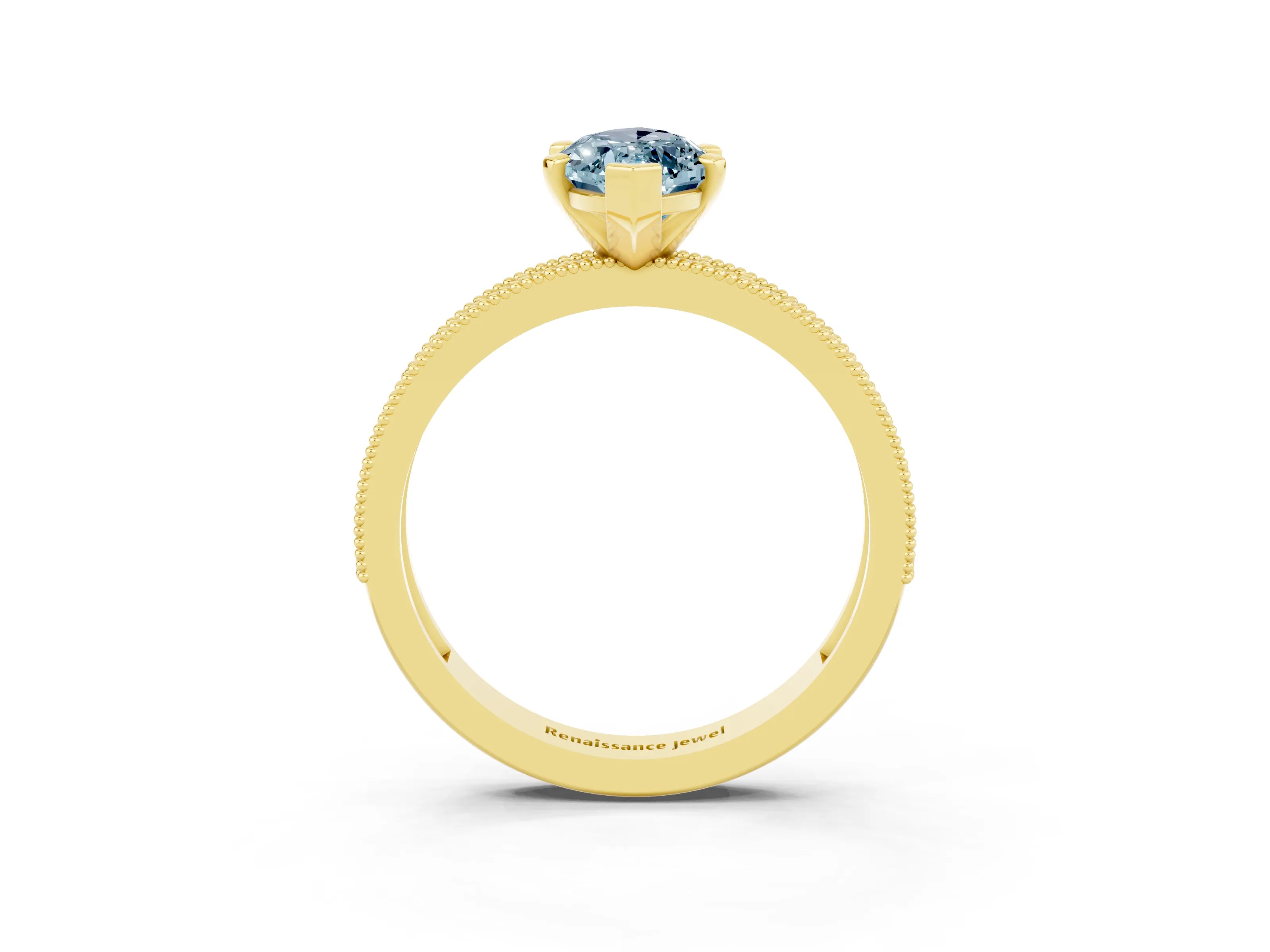Yellow gold Marquise Cut Aquamarine Milgrain Pavé Engagement Ring with Four-Prong Setting_3