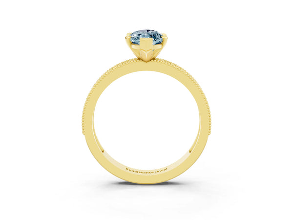 Yellow gold Marquise Cut Aquamarine Milgrain Pavé Engagement Ring with Four-Prong Setting