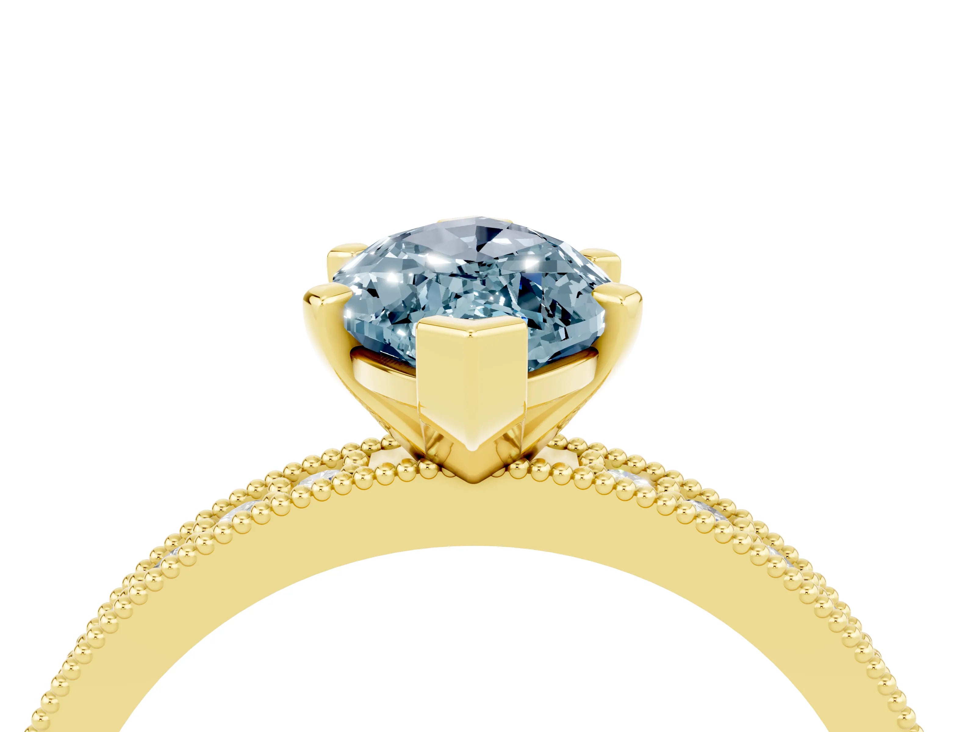 Yellow gold Marquise Cut Aquamarine Milgrain Pavé Engagement Ring with Four-Prong Setting_4