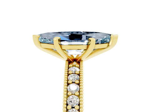 Yellow gold Marquise Cut Aquamarine Milgrain Pavé Engagement Ring with Four-Prong Setting_5