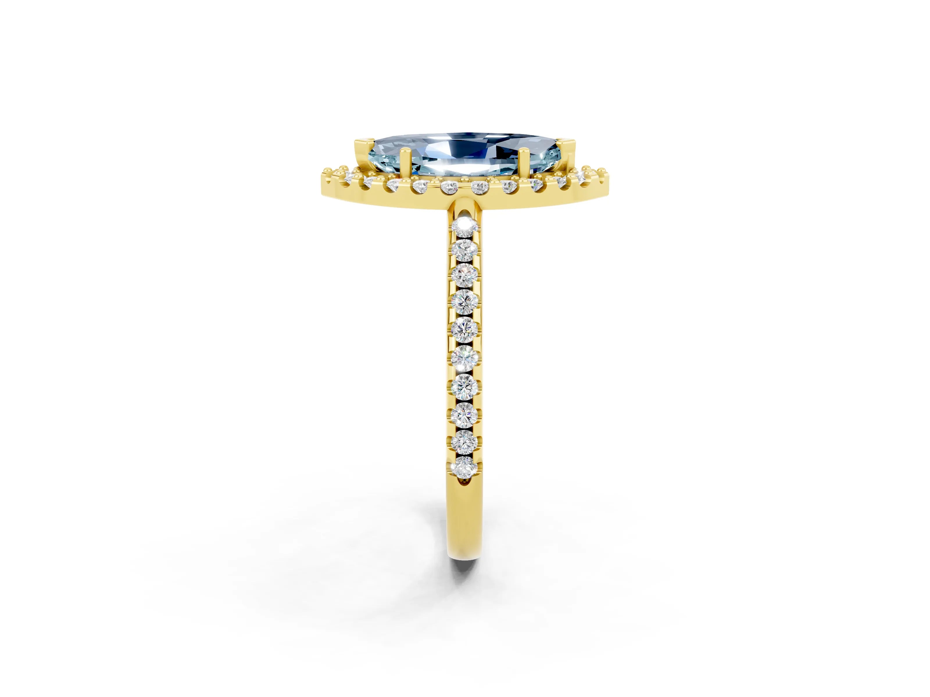 Yellow gold Marquise Cut Aquamarine Pavé Halo Ring with Four-Prong Setting_14