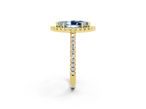 Yellow gold Marquise Cut Aquamarine Pavé Halo Ring with Four-Prong Setting_14