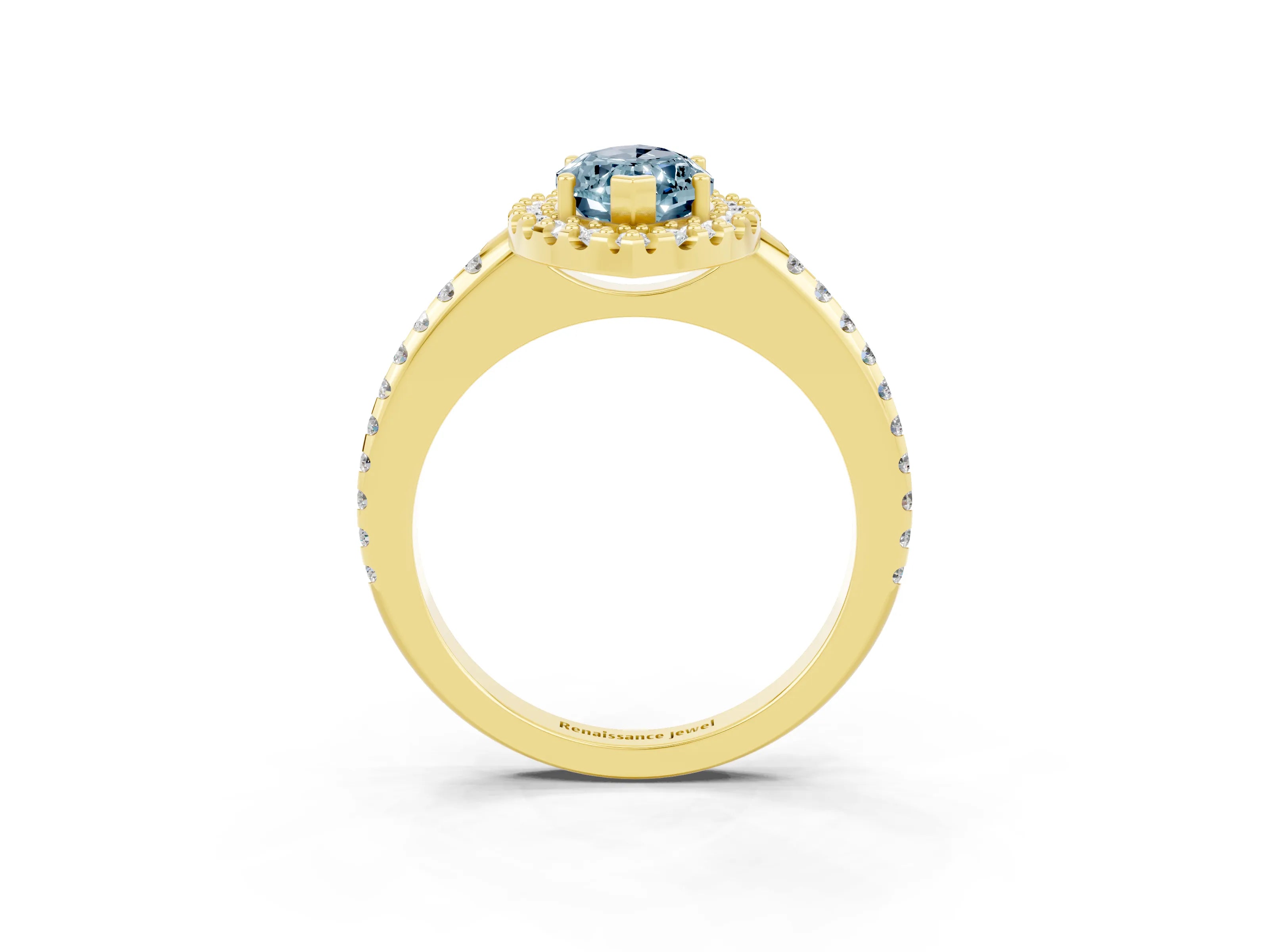 Yellow gold Marquise Cut Aquamarine Pavé Halo Ring with Four-Prong Setting_15