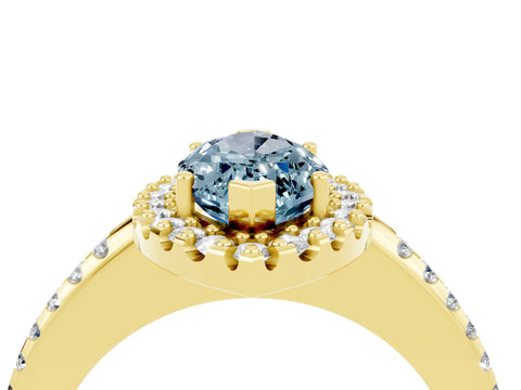 Yellow gold Marquise Cut Aquamarine Pavé Halo Ring with Four-Prong Setting_16