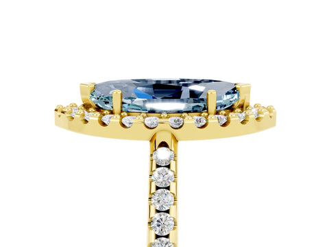 Yellow gold Marquise Cut Aquamarine Pavé Halo Ring with Four-Prong Setting_17