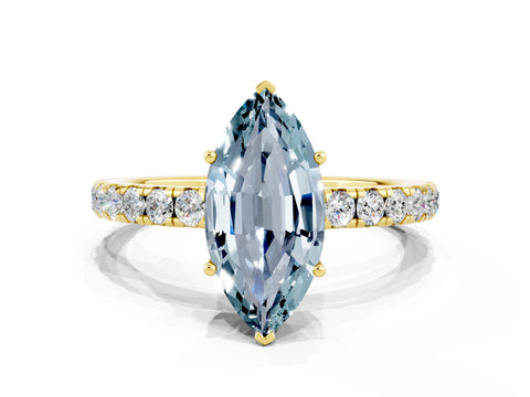 Yellow gold Marquise Cut Aquamarine Pavé Solitaire Engagement Ring with Four-Prong Setting_12