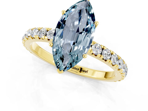 Yellow gold Marquise Cut Aquamarine Pavé Solitaire Engagement Ring with Four-Prong Setting_13
