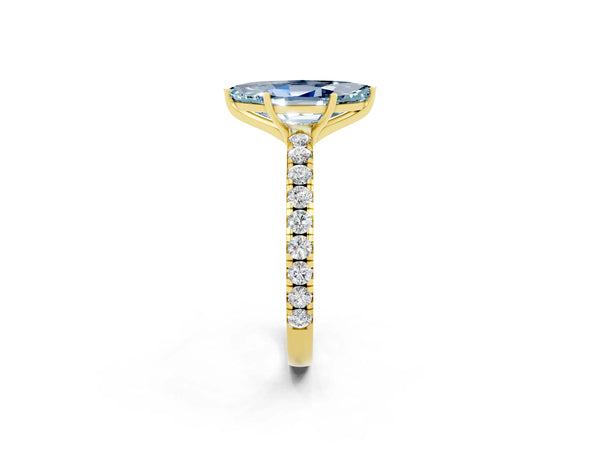 Yellow gold Marquise Cut Aquamarine Pavé Solitaire Engagement Ring with Four-Prong Setting