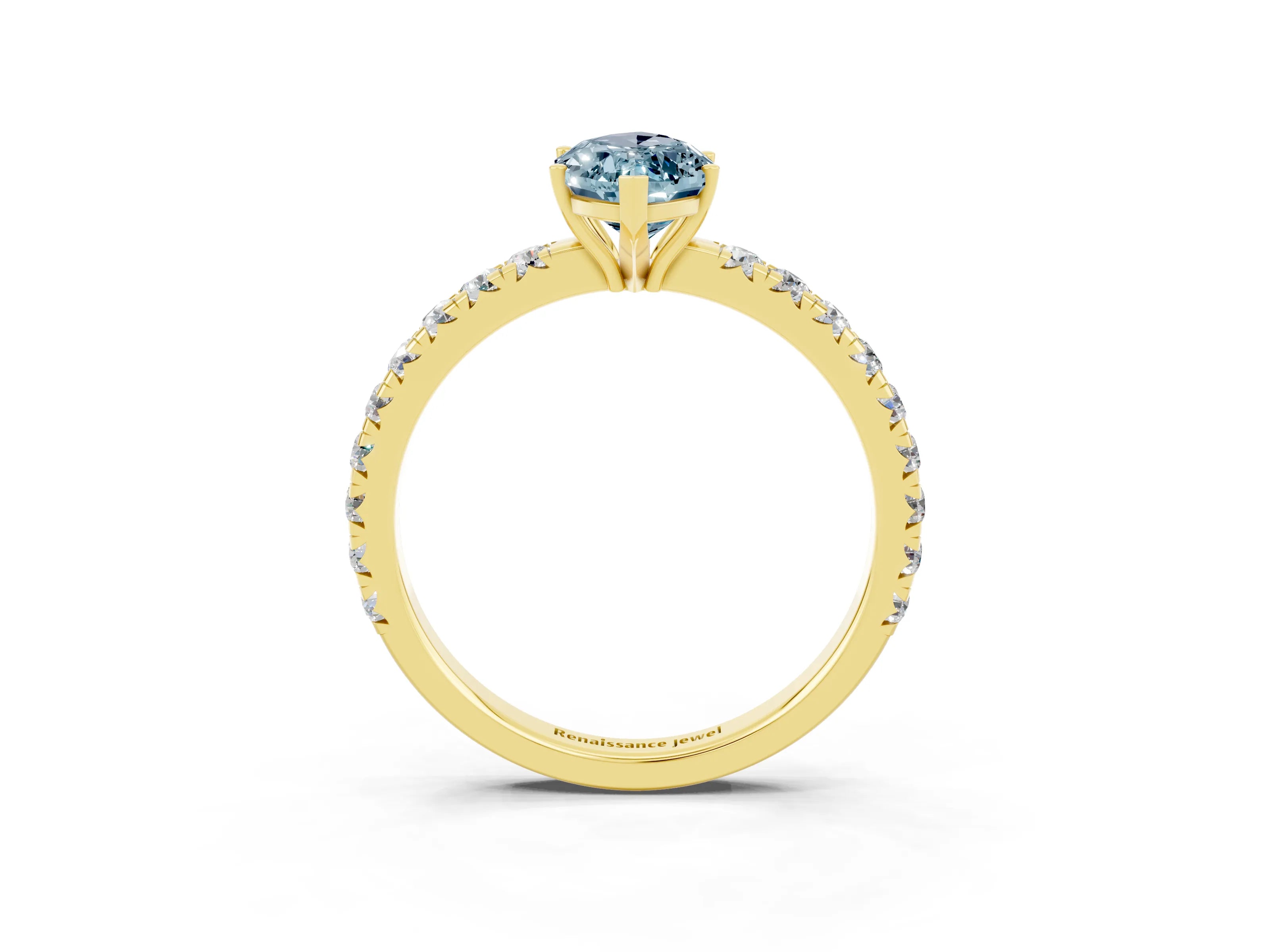 Yellow gold Marquise Cut Aquamarine Pavé Solitaire Engagement Ring with Four-Prong Setting_15