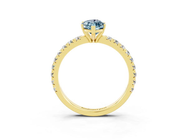 Yellow gold Marquise Cut Aquamarine Pavé Solitaire Engagement Ring with Four-Prong Setting