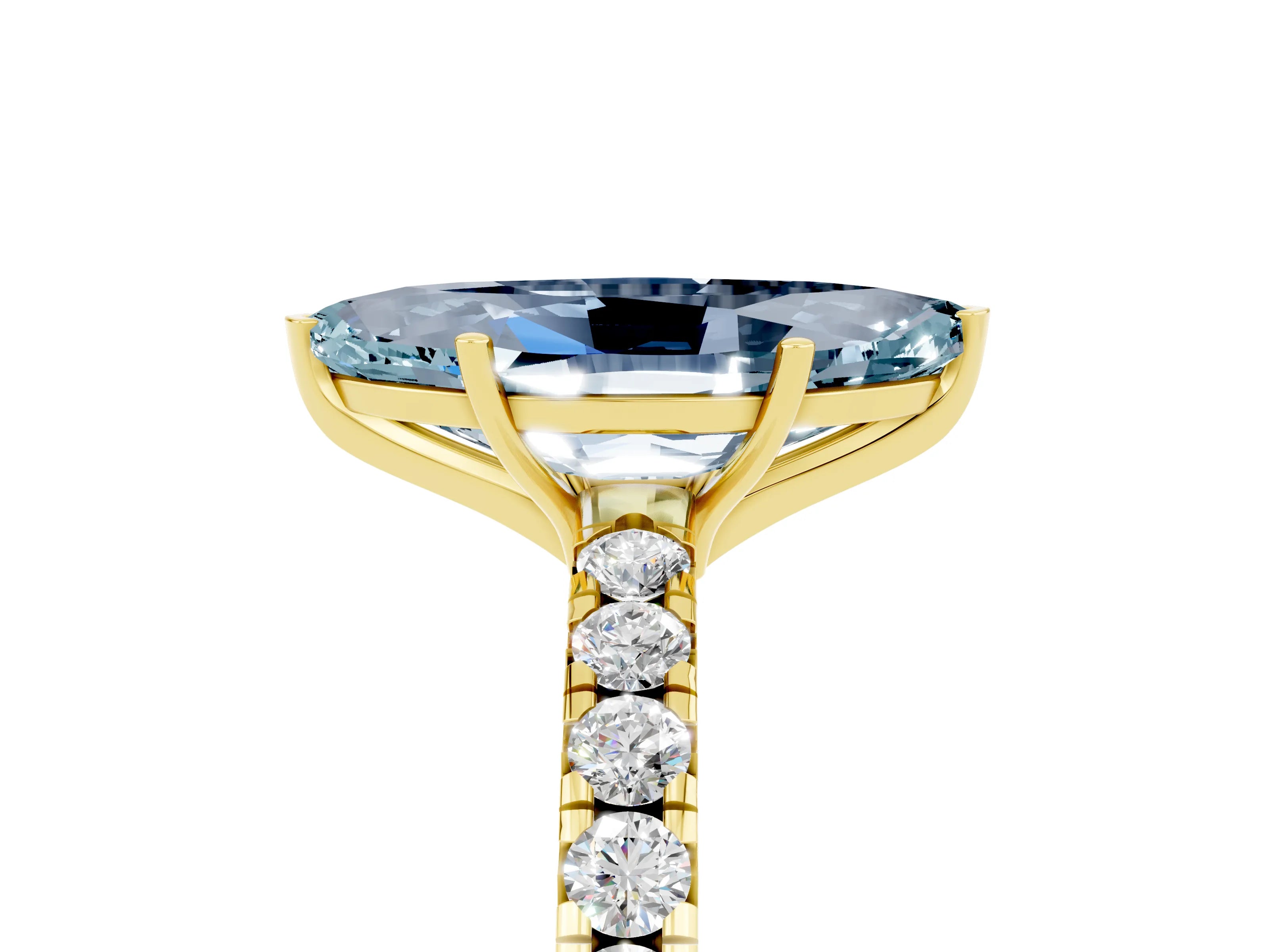 Yellow gold Marquise Cut Aquamarine Pavé Solitaire Engagement Ring with Four-Prong Setting_17