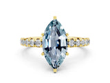 Yellow gold Marquise Cut Aquamarine Pavé Solitaire Ring with Round Band and Prong Setting_24