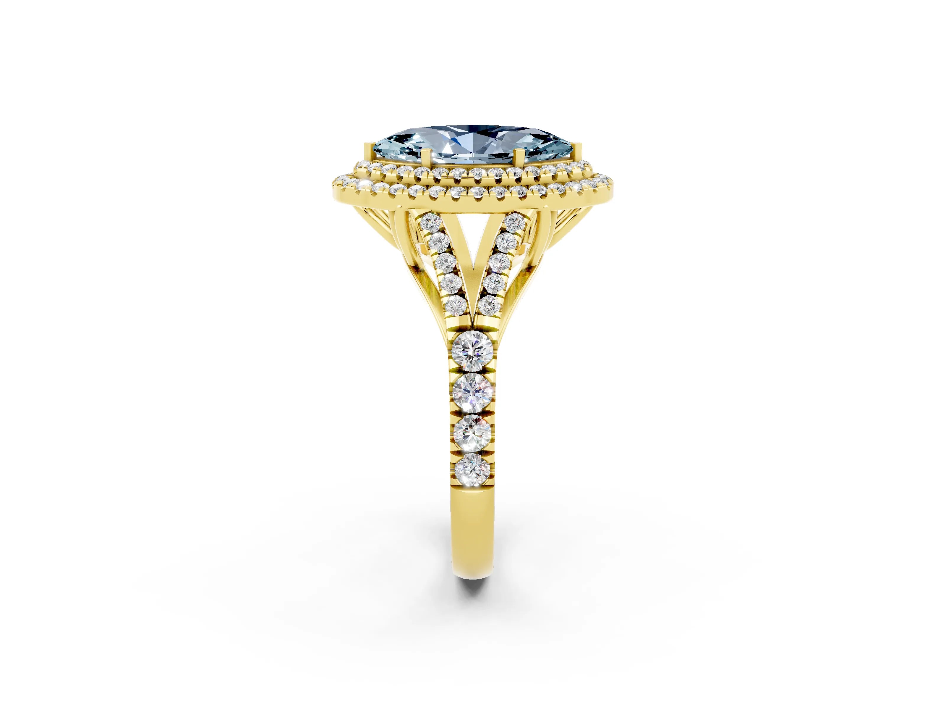 Yellow gold Marquise Cut Aquamarine Pavé Split Shank Double Halo Engagement Ring_2