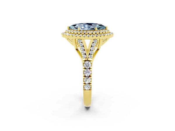 Yellow gold Marquise Cut Aquamarine Pavé Split Shank Double Halo Engagement Ring