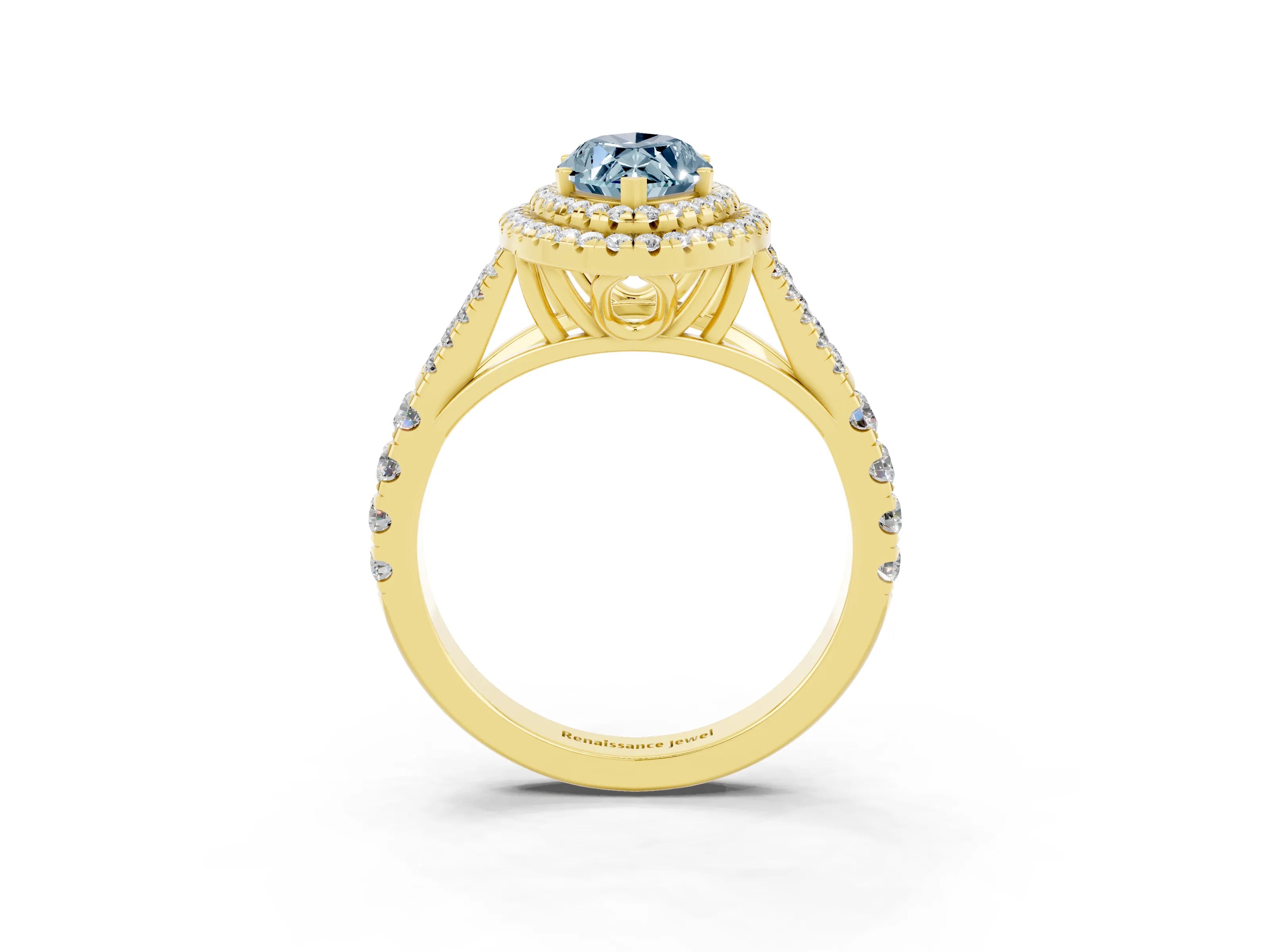 Yellow gold Marquise Cut Aquamarine Pavé Split Shank Double Halo Engagement Ring_3