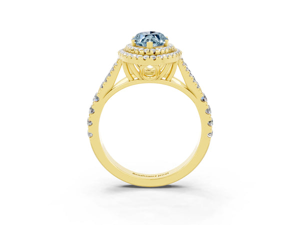 Yellow gold Marquise Cut Aquamarine Pavé Split Shank Double Halo Engagement Ring