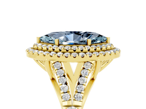 Yellow gold Marquise Cut Aquamarine Pavé Split Shank Double Halo Engagement Ring_5