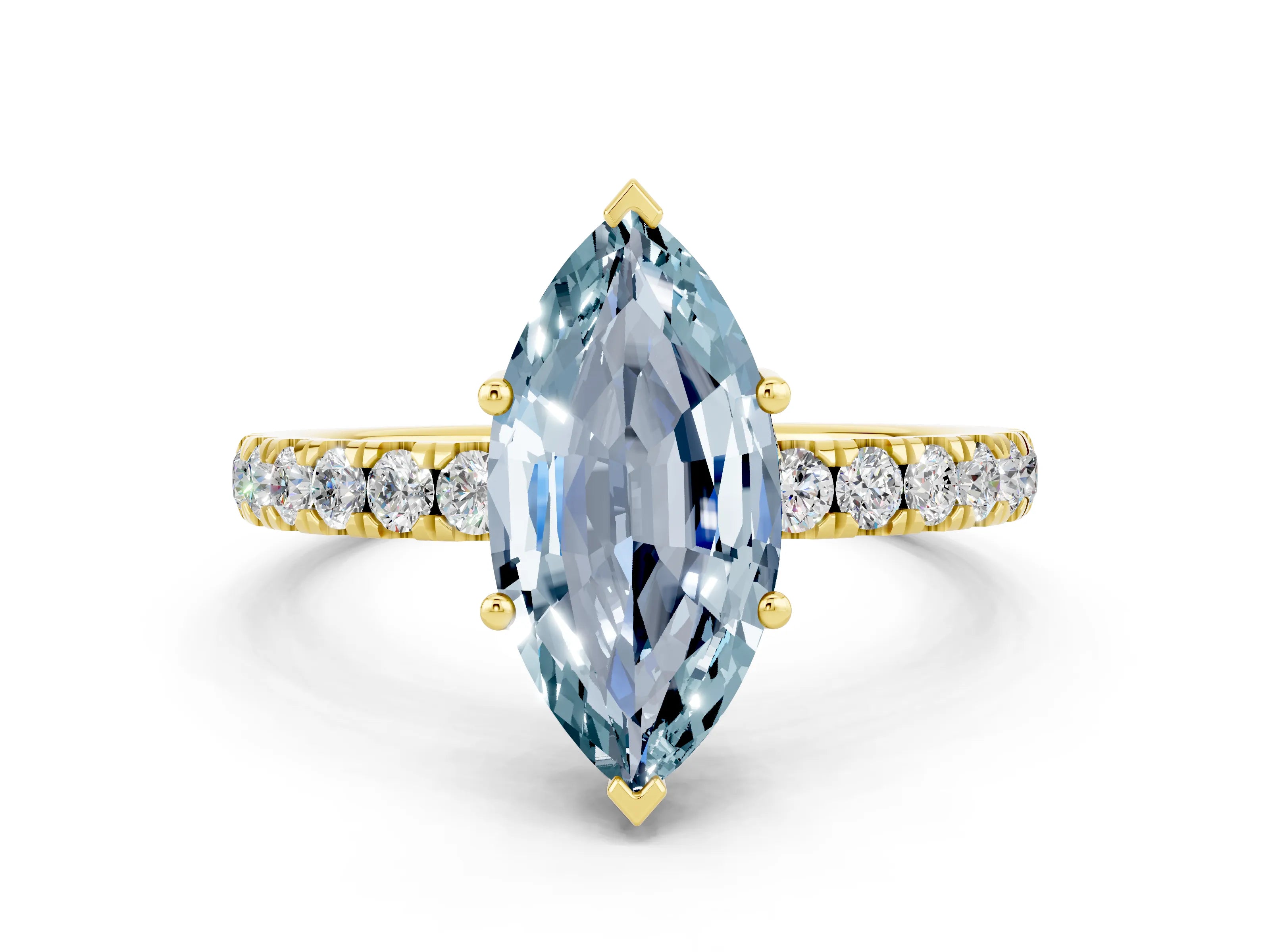 Yellow gold Marquise Cut Aquamarine Pave Band Solitaire Ring with Four-Prong Setting_24