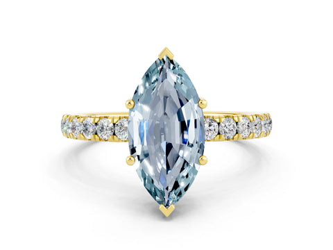 Yellow gold Marquise Cut Aquamarine Pave Band Solitaire Ring with Four-Prong Setting_24