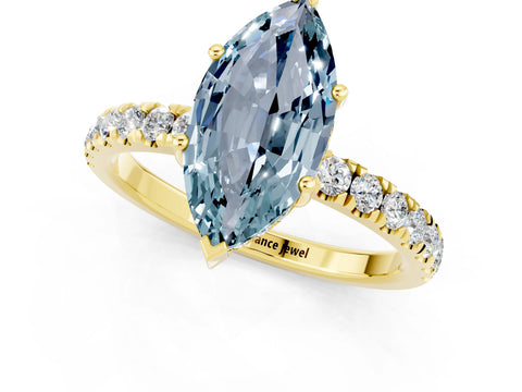 Yellow gold Marquise Cut Aquamarine Pave Band Solitaire Ring with Four-Prong Setting_25