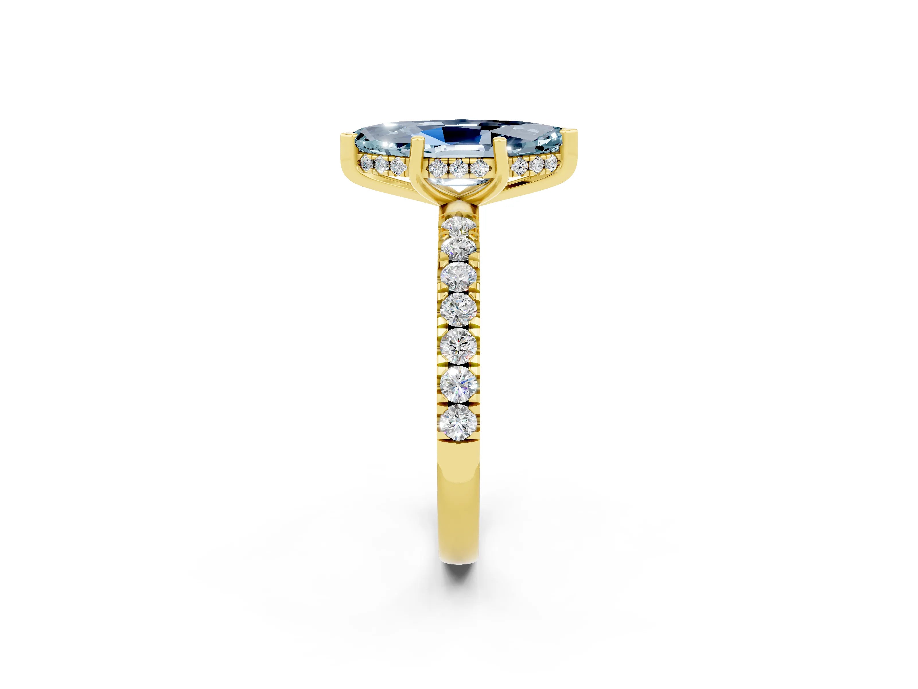 Yellow gold Marquise Cut Aquamarine Pave Band Solitaire Ring with Four-Prong Setting_26